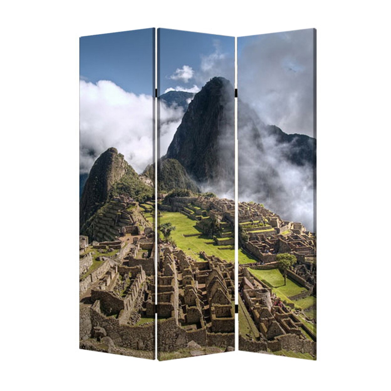 Screen Gems Contemporary Lightweight 3 Panel Machu Picchu Screen Room Divider With Two Different Finishes