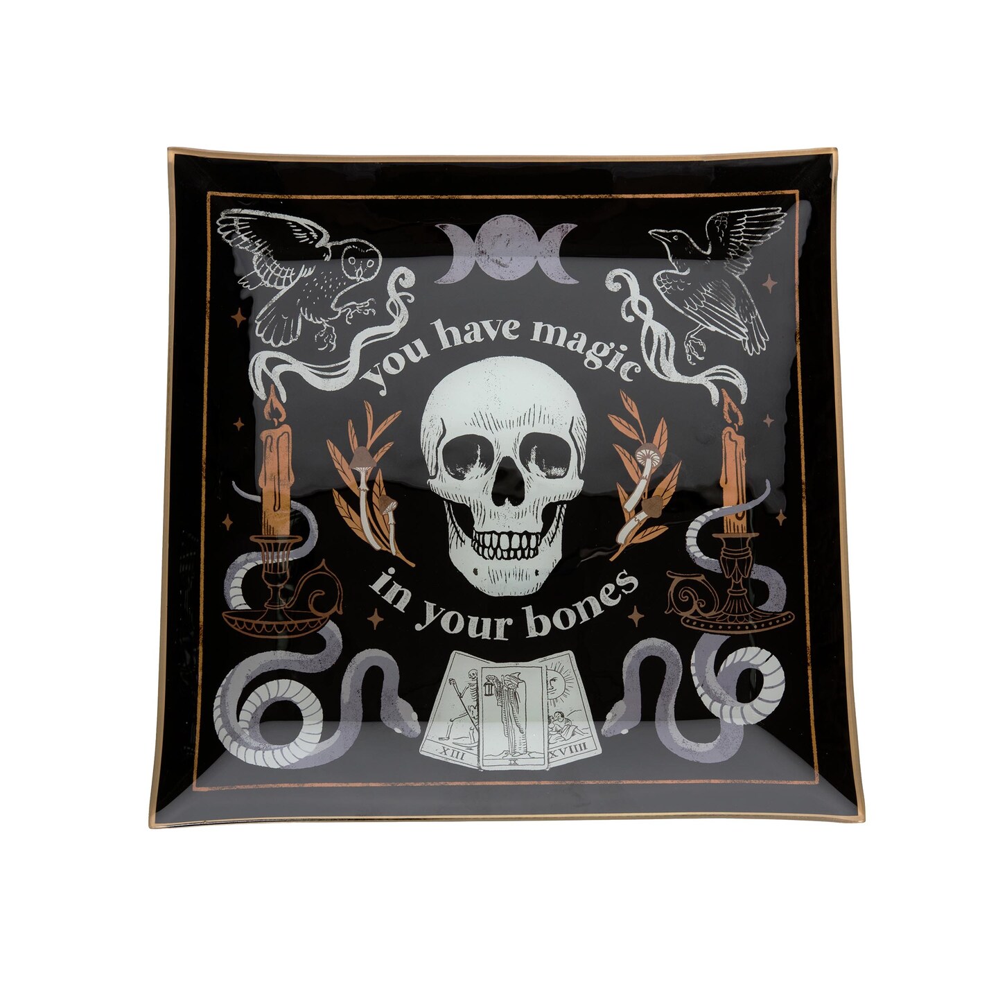 Magic In Your Bones Skull Halloween Glass Tray