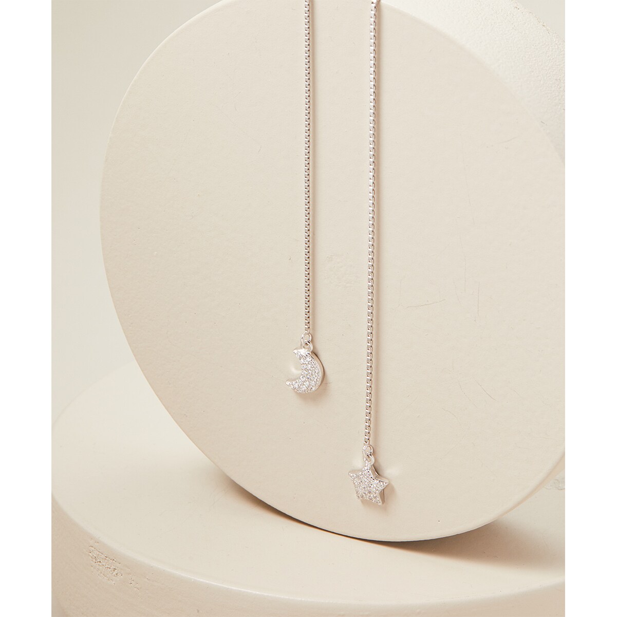 Yeidid International Sterling Silver Star and Moon Crystal Threader Earrings With Swarovski Elements