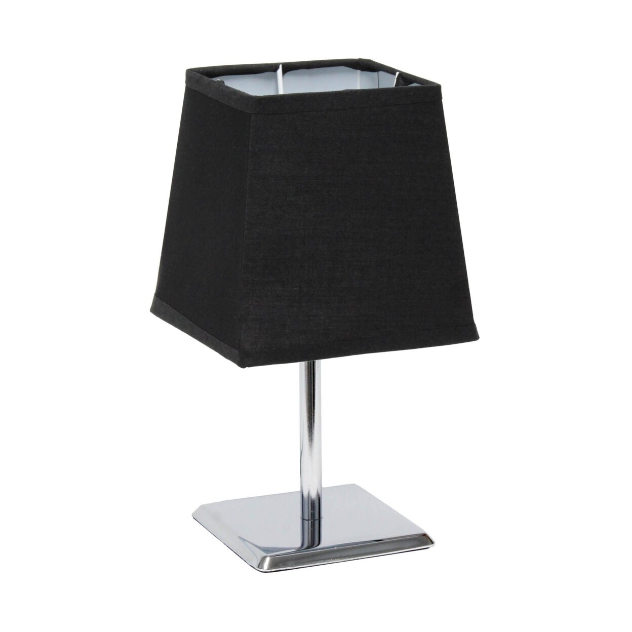 Simple Designs   Mini Chrome Table Lamp with Squared Empire Fabric Shade, Black