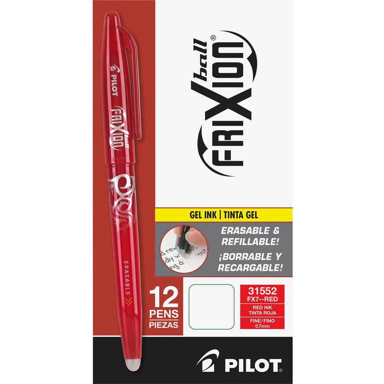 Pilot   FriXion Ball Erasable Gel Pens - Fine Pen Point - 0.7 mm Pen Point Size - Red Gel-based Ink - Red Barrel - 1 Dozen