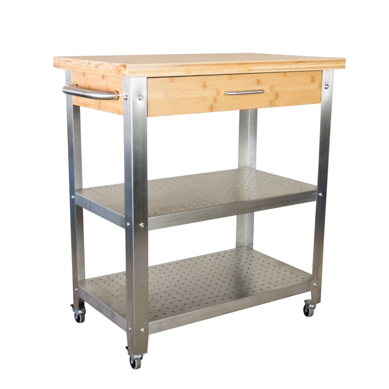 Eccostyle   Solid Bamboo and Stainless Steel Kitchen Cart with Drawer - Smoke