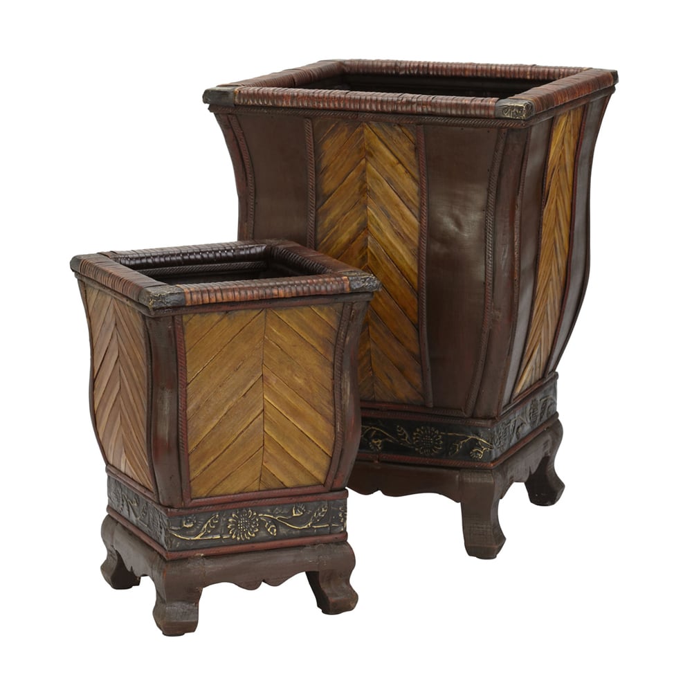 Nearly Natural   Decorative Wood Planters - Set of 2 Brown
