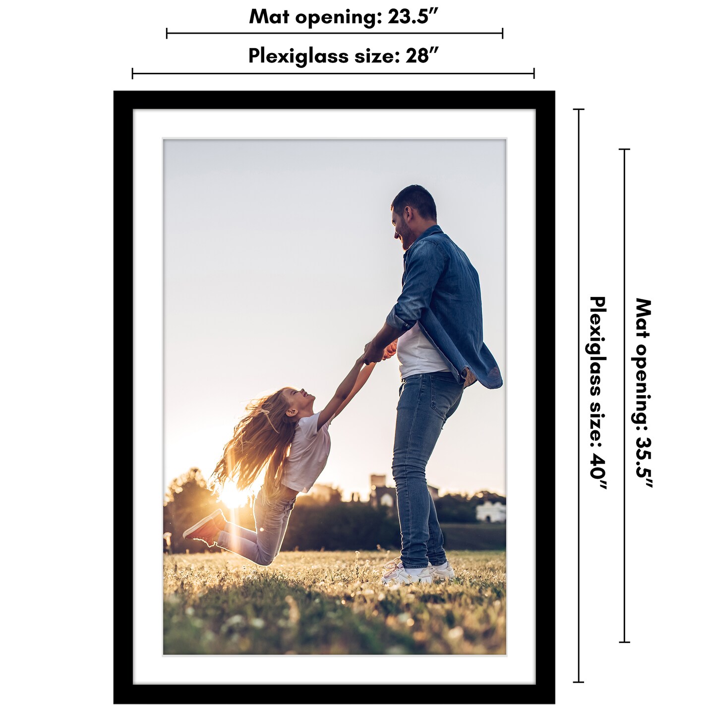 Americanflat Poster Frame with Mat - Large Picture Frame - Polished Plexiglass Cover - Hanging Hardware for Horizontal and Vertical Display - Black