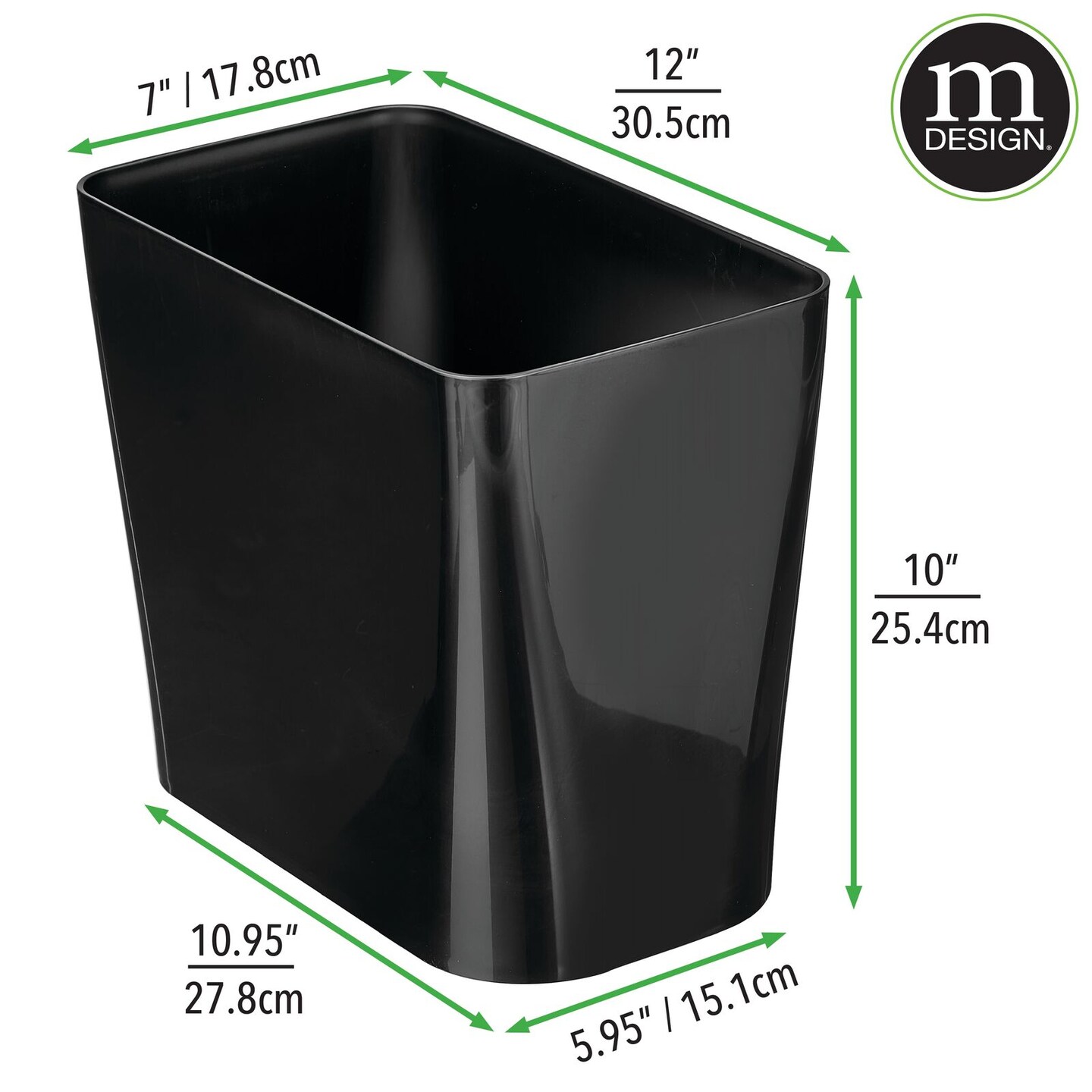 mDesign Rectangular Trash Can Wastebasket, Garbage Bin - Plastic