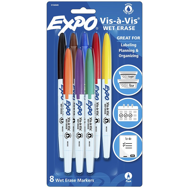 Vis-&#xE0;-Vis Wet Erase Marker Set, 8 Colors, Fine Tip