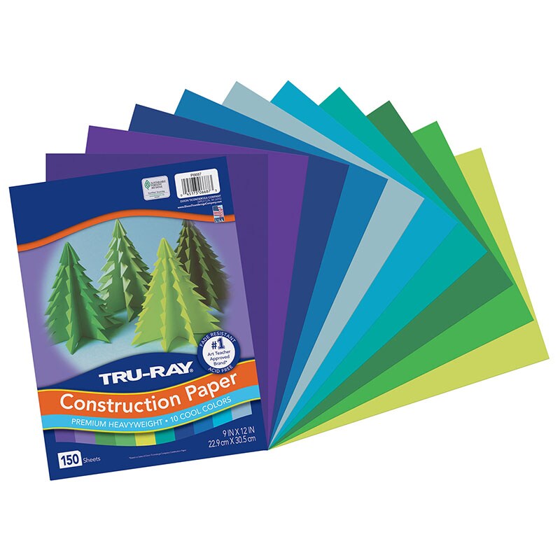 Construction Paper, Cool Assorted, 9&#x22; x 12&#x22;, 150 Sheets