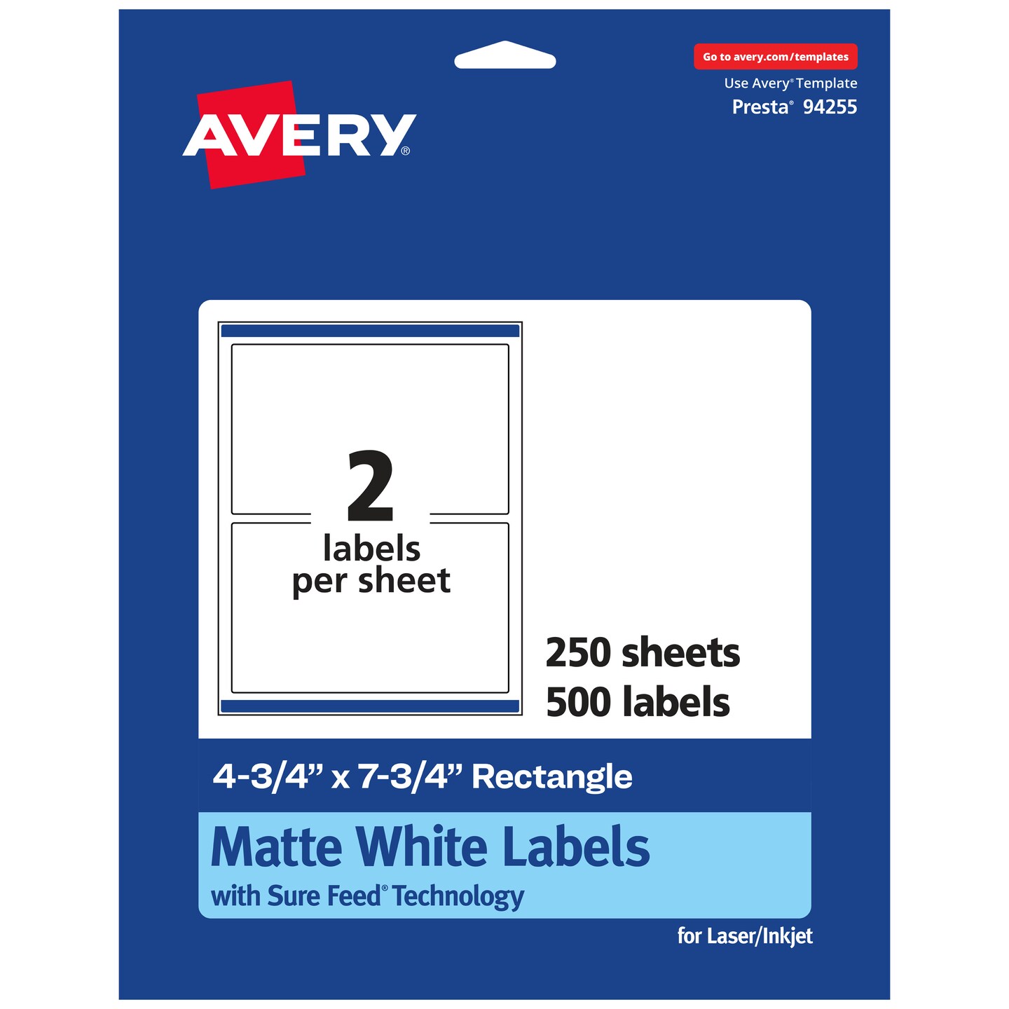Avery Matte White Rectangle Labels, 4.75" x 7.75"