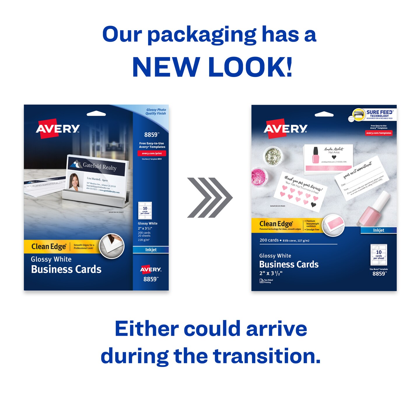 Avery Clean Edge Printable Business Cards with Sure Feed Technology, 2" x 3.5", Glossy White, 200 Blank Cards for Inkjet Printers (8859)