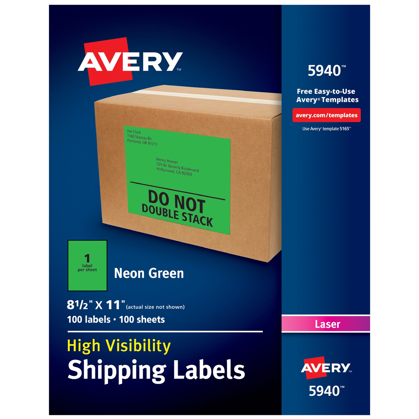 Avery Neon Shipping Labels for Laser Printers, 8-1/2