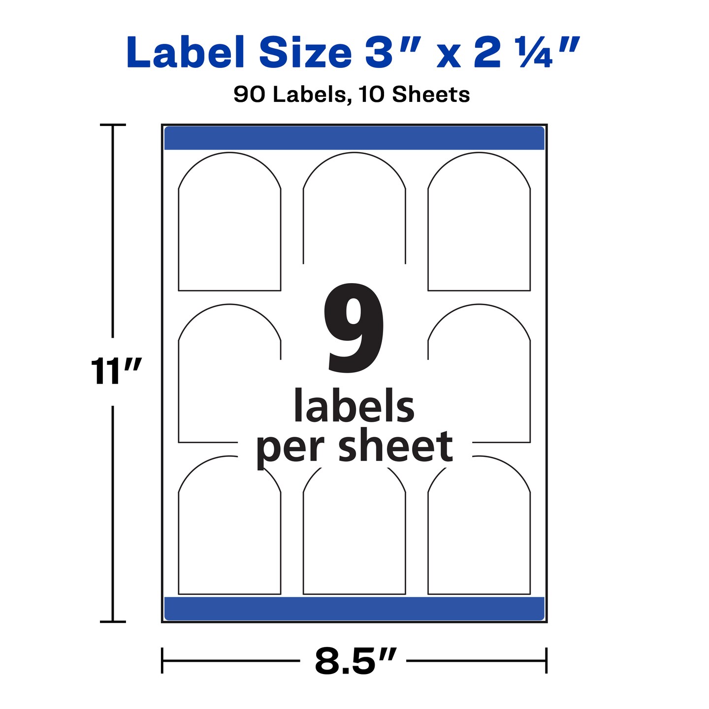 Avery Arched Labels, Sure Feed, Print to the Edge, Permanent Adhesive, Textured Matte, 2-1/4&#x22; x 3&#x22;, 90 Labels (22809)