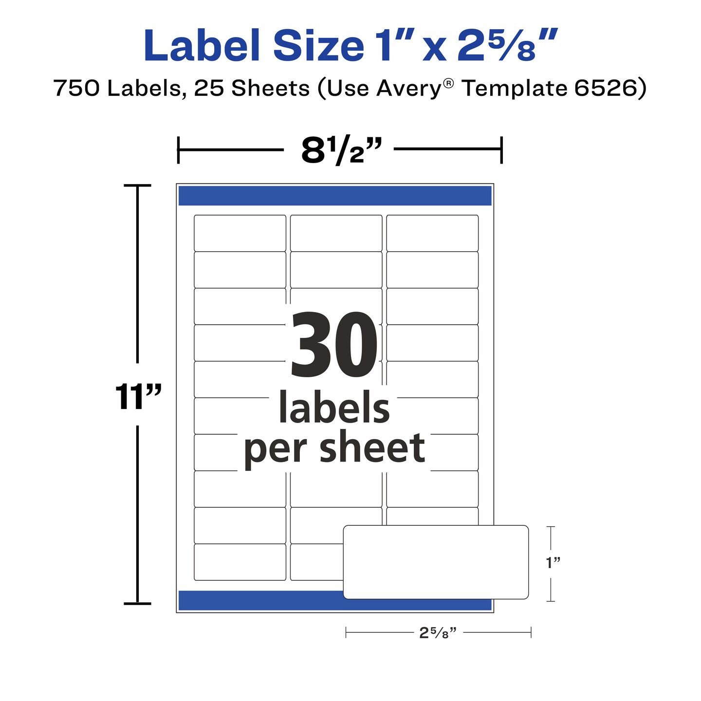 Avery Address Labels with Sure Feed and Easy Peel Technology, Glossy White Labels, 1" x 2-5/8", Permanent, Laser/Inkjet, 750 Glossy Labels (6526)