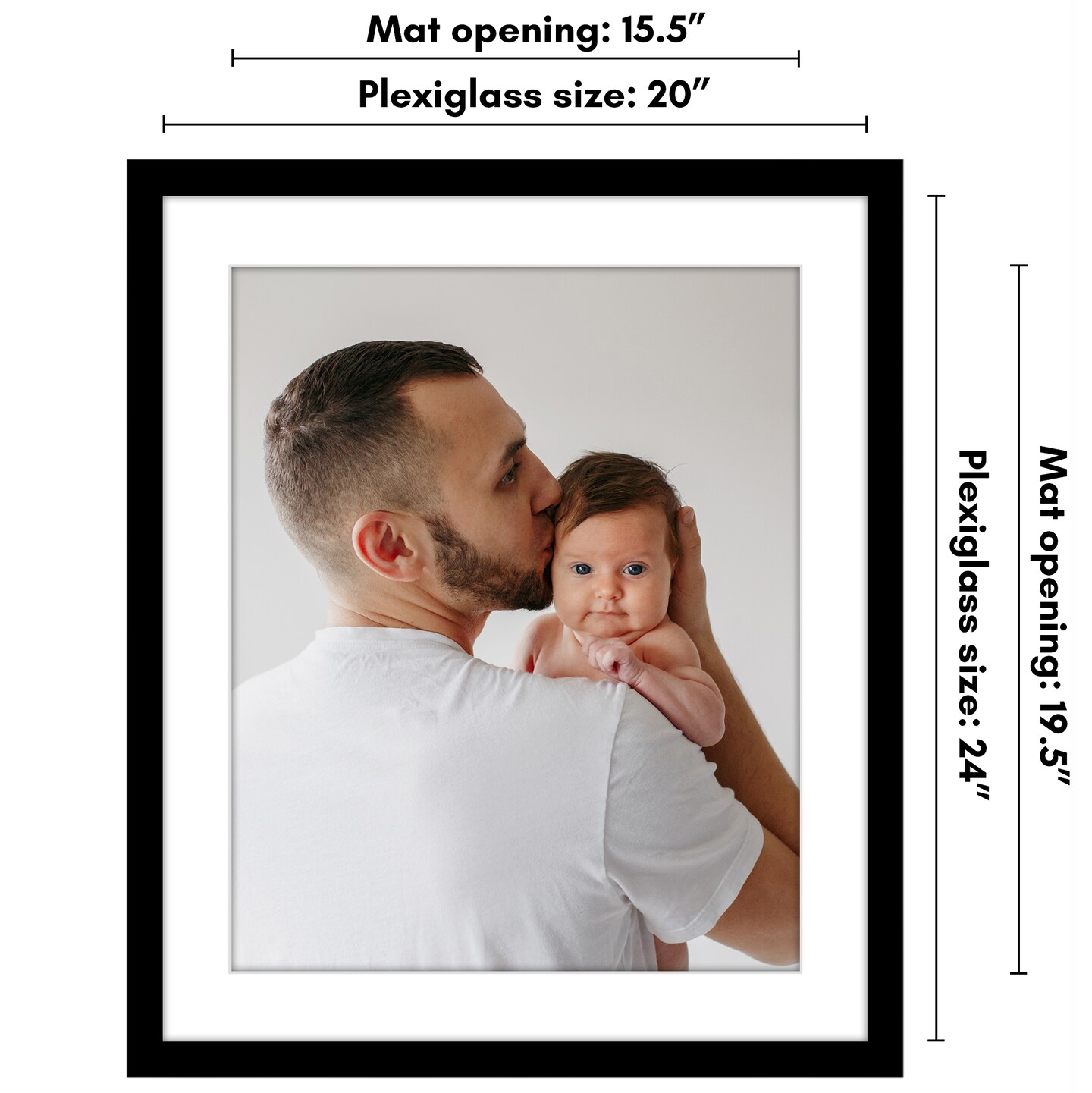 Americanflat Poster Frame with Mat - Large Picture Frame - Polished Plexiglass Cover - Hanging Hardware for Horizontal and Vertical Display - Black