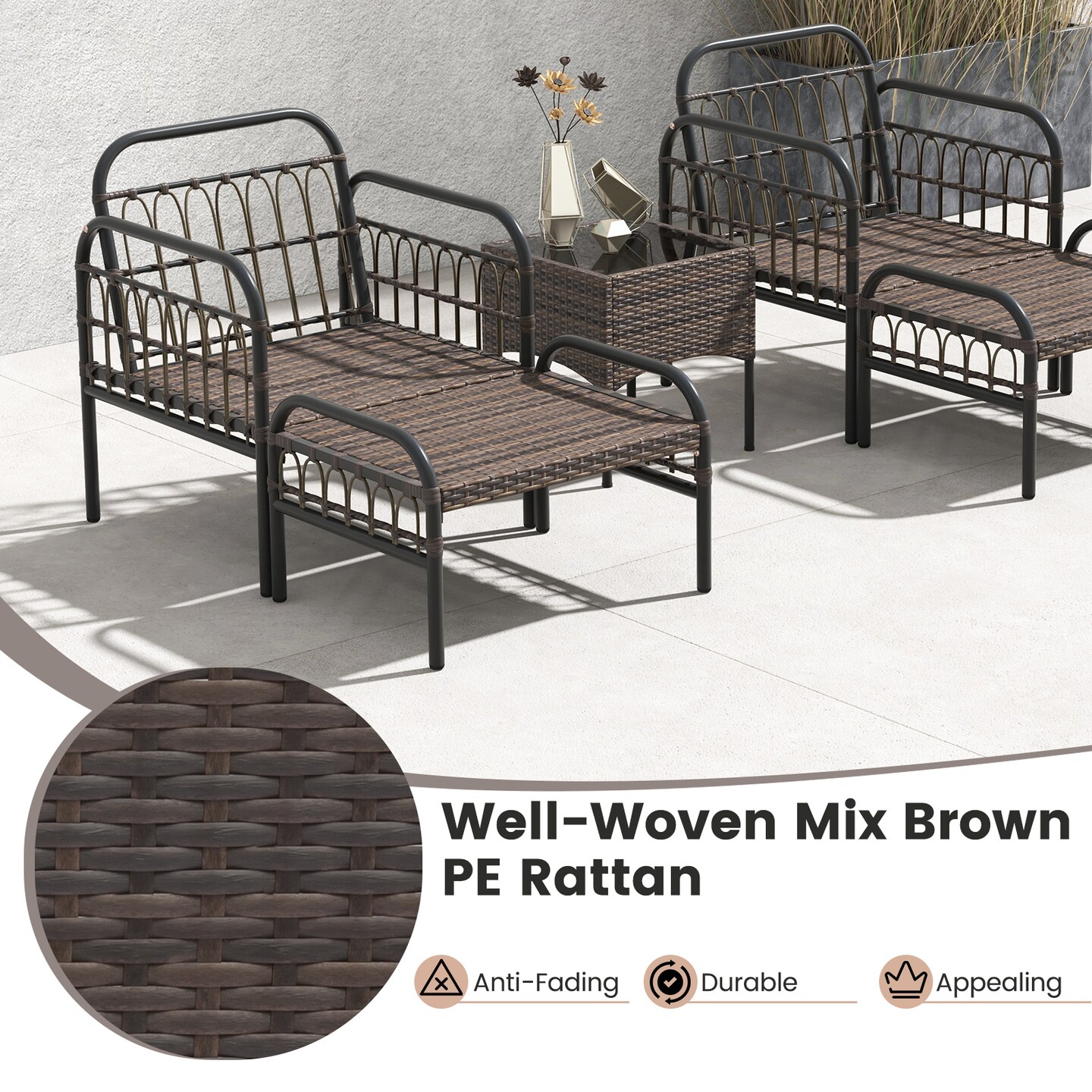 5 Piece Patio Conversation Set With Ottomans And Coffee Table