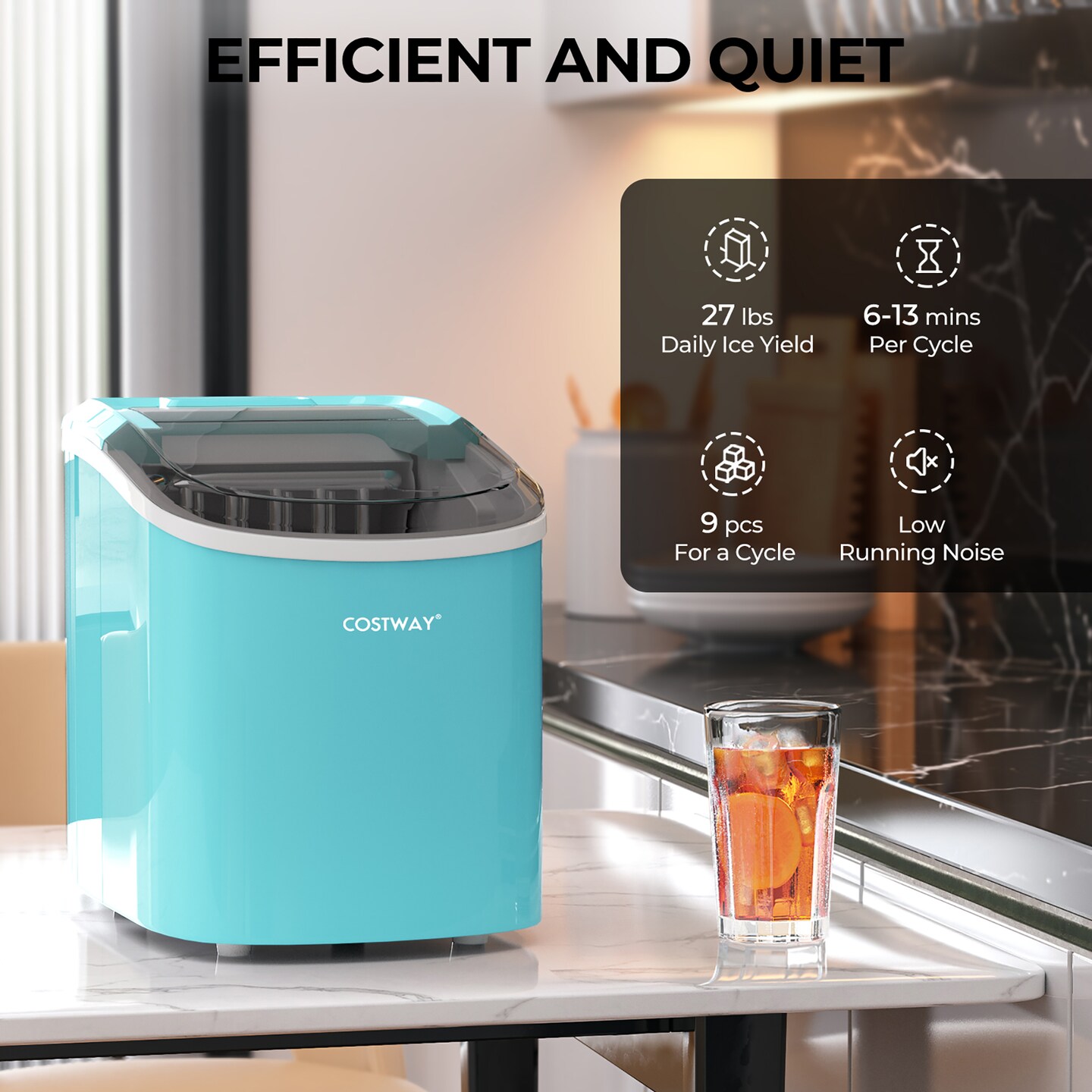 Costway Ice Maker Machine Countertop Automatic Ice Maker 27 LBS/24 Hrs w/ Scoop &#x26; Basket