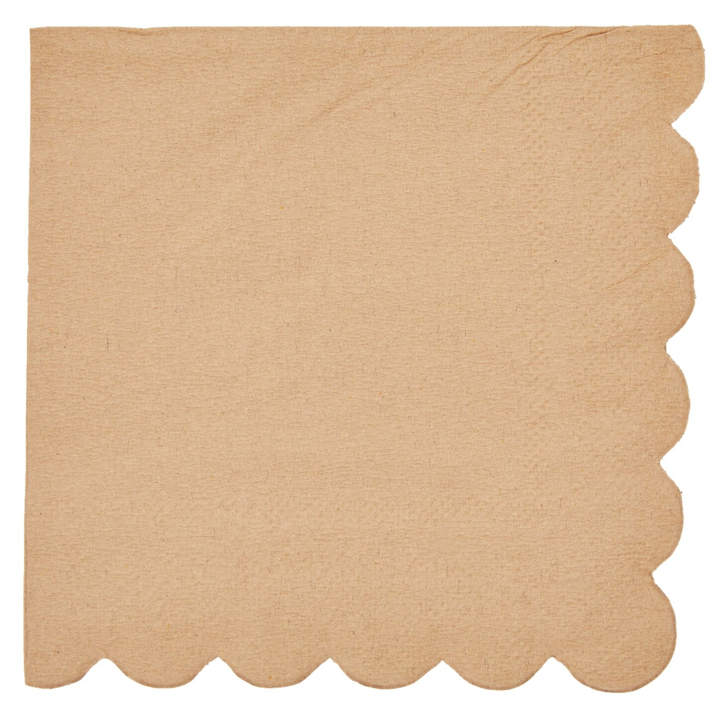 100 Pack Brown Paper Napkins with Scalloped Edges - 2-ply Disposable Cocktail Napkins for Wedding, Birthday Party (5x5 In)