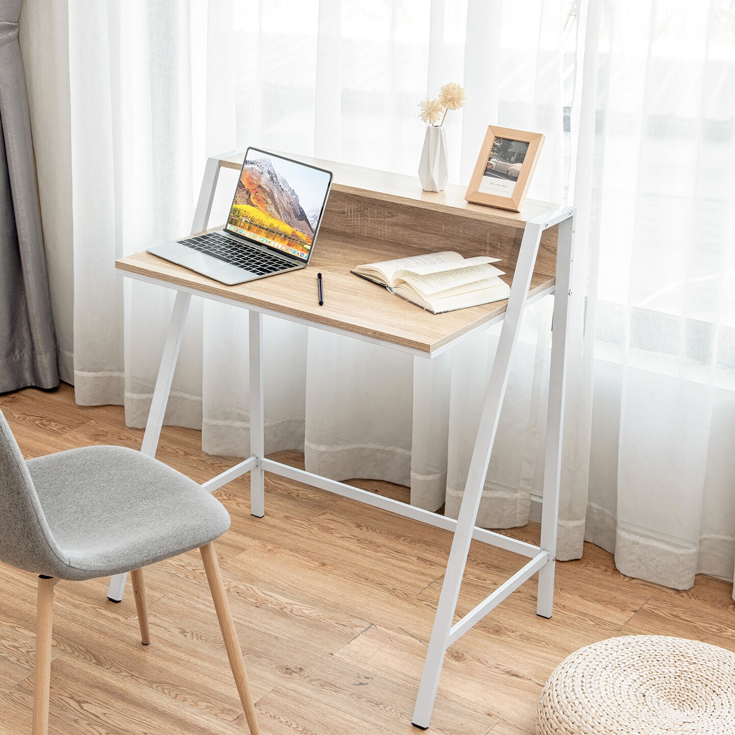 Goplus 2 Tier Computer Desk PC Laptop Table Study Writing Home Office Natural