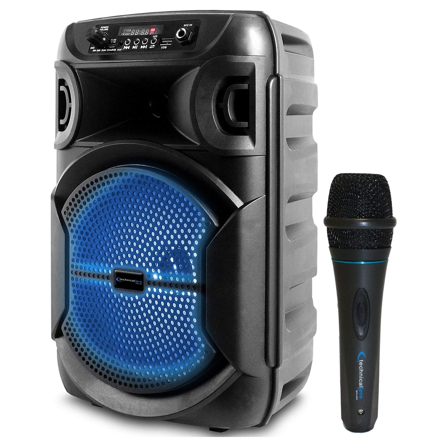 Technical Pro Portable 8 Inch 1000W Bluetooth Speaker Microphone Black