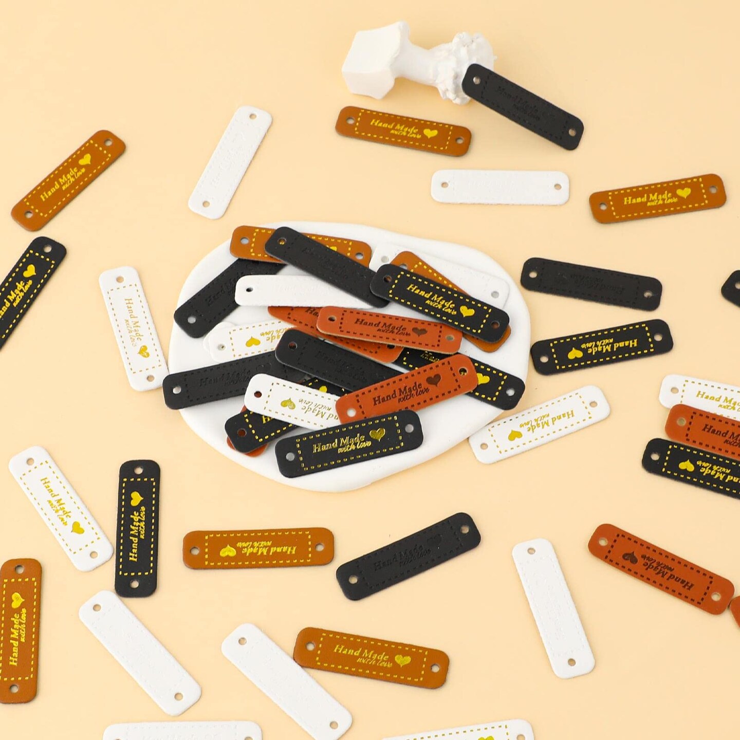 60 Pieces Handmade with Love Tags Handmade PU Leather Labels Sewing Labels for Handmade Items with Hole Microfiber Colorful Leather Labels for Embellishment Crochet Knitting Hats DIY Craft Supplies