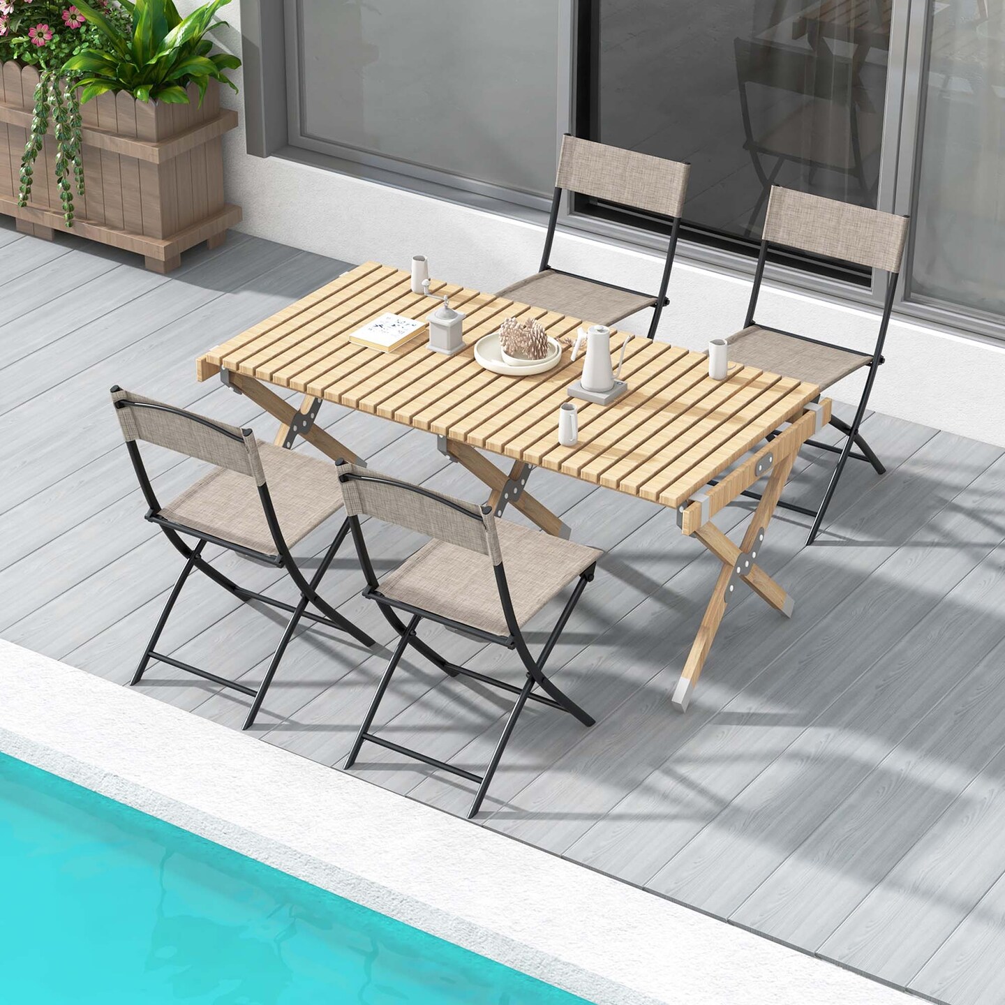 Costway Patio Folding Chairs Set of 4 Portable Lightweight Camping Chair Breathable Seat