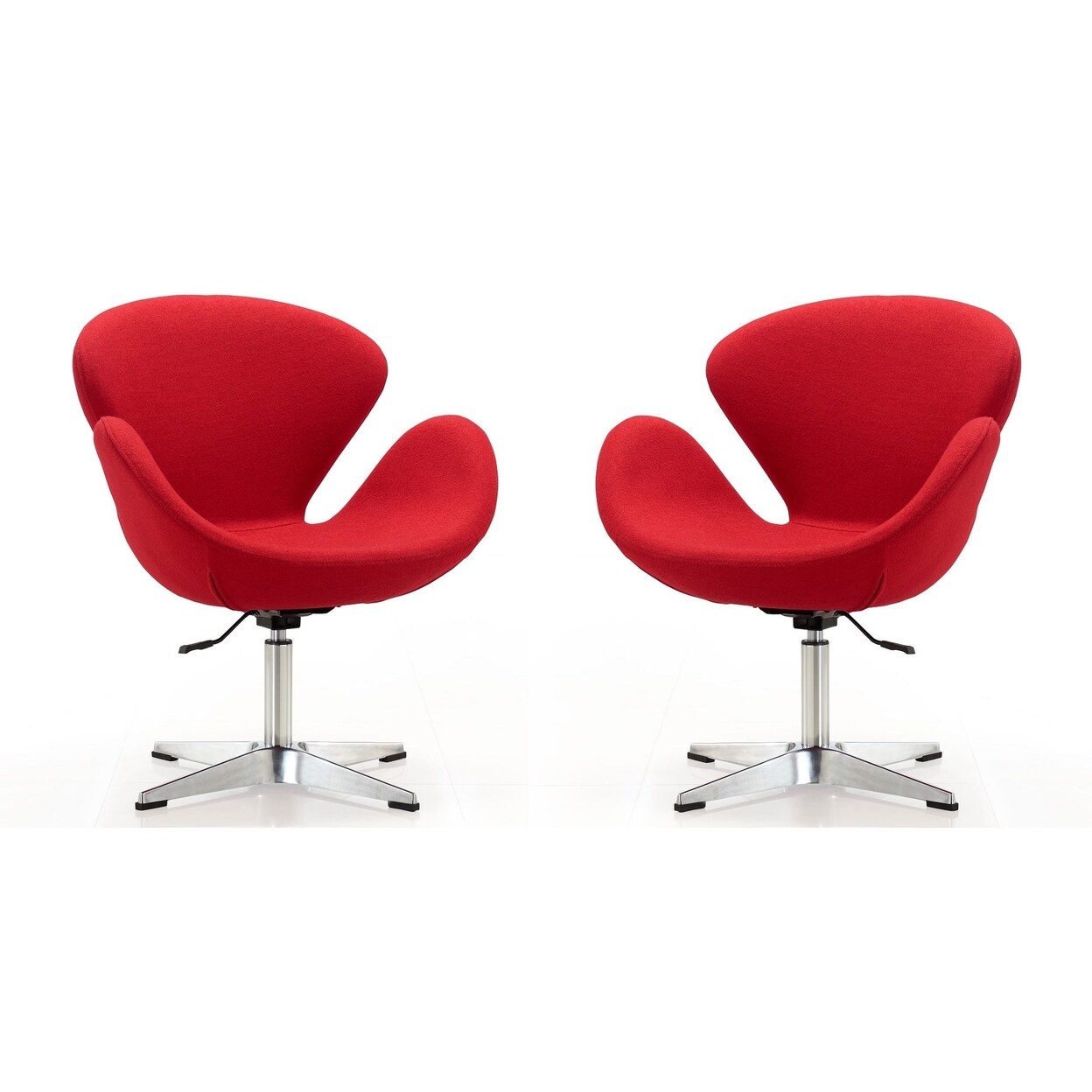 Manhattan Comfort Raspberry Orange and Polished Chrome Wool Blend Adjustable Swivel Chair (Set of 2)