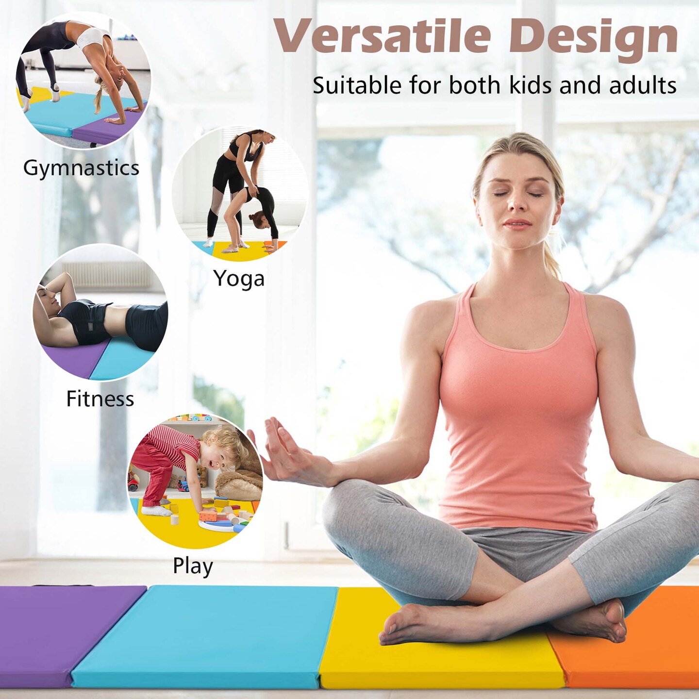 Costway 5-Panel Folding Gymnastics Thick Mat 6.6' x 2.5' Tumbling Mat for Kids