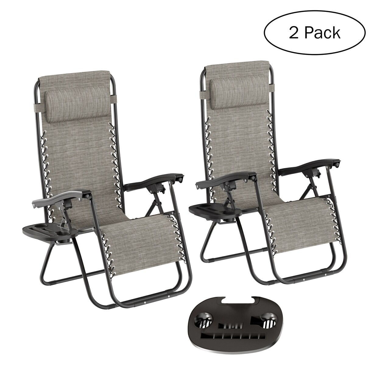 Zero Gravity Lounge Chairs Set Of 2 Gray Folding Recliners 300Lb Capacity