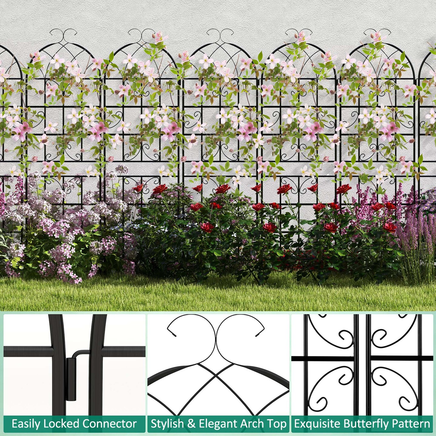 Costway 71" Tall Metal Garden Trellis for Climbing Plants 2/4 Pack Fence Panels Retro