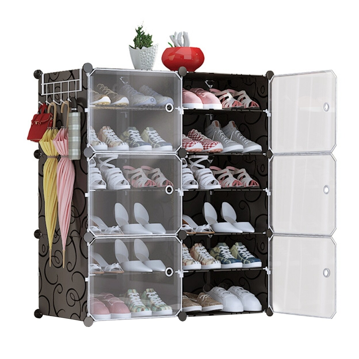 Newhome 10-Tier 3-Row Shoe Rack Organizer Black Stackable Storage Shelf