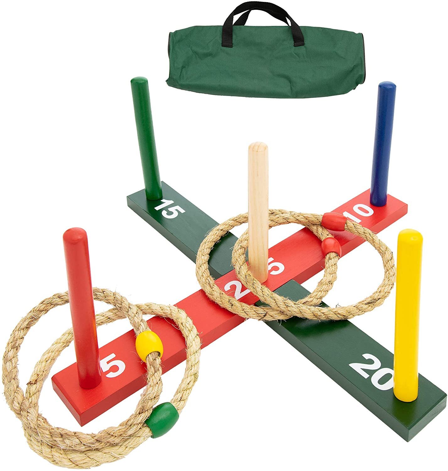 WE Games Rope Ring Toss Yard Game - Throwing Carnival Quoits Set - Solid Wood