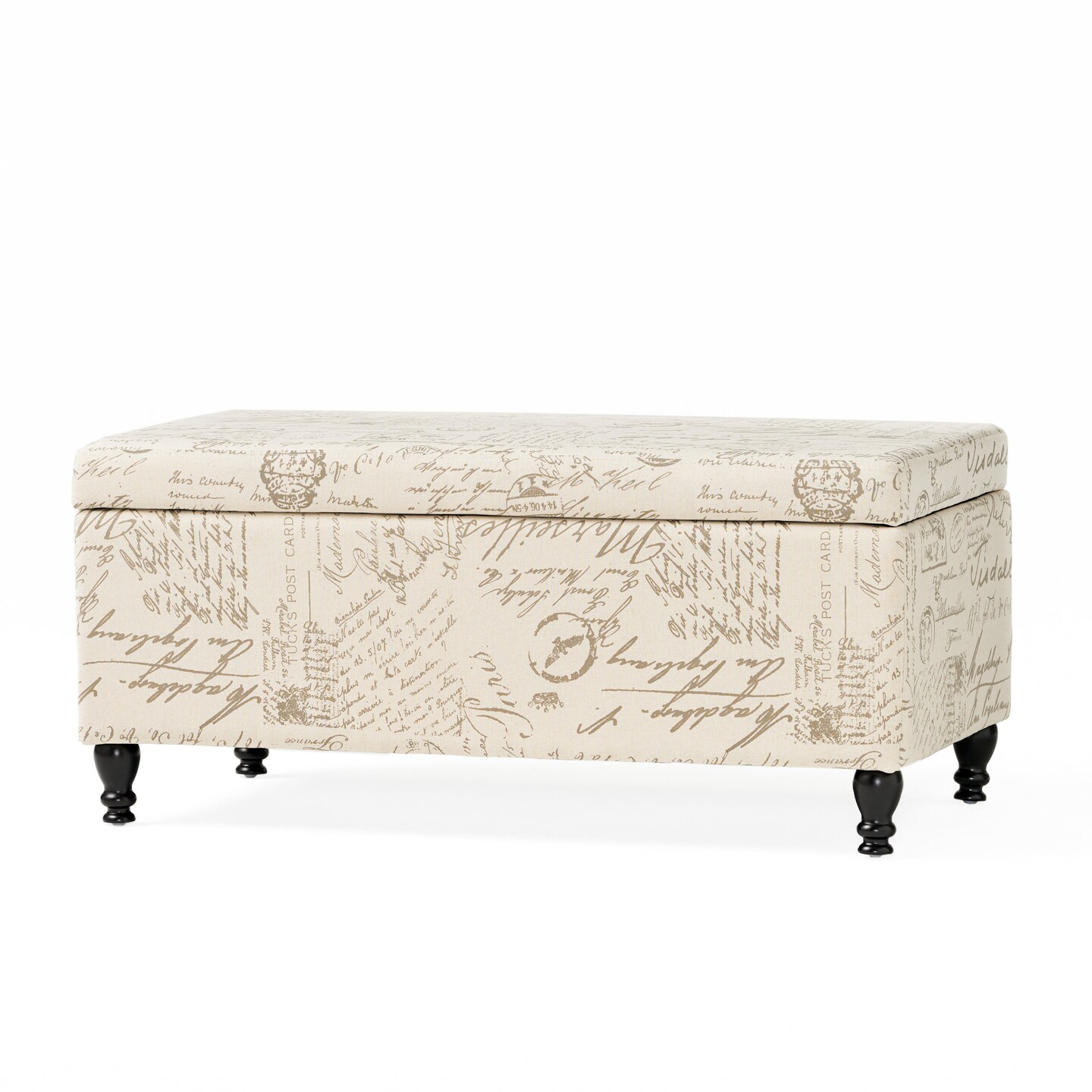 GDF Studio Cerise Fabric Storage Ottoman Bench with French Script