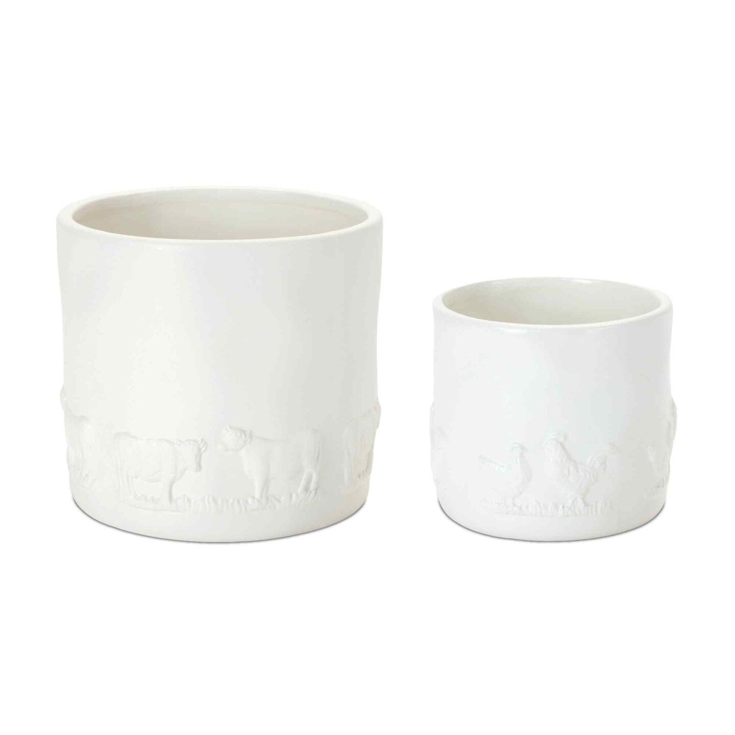 Melrose Farm Animal Glazed Ceramic Planters - 6&#x22; - White - Set of 2