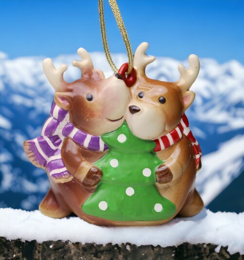 Ceramic Christmas Reindeers Ornament, Home D&#xE9;cor, Gift for Her, Gift for Mom, Kitchen D&#xE9;cor, Christmas D&#xE9;cor