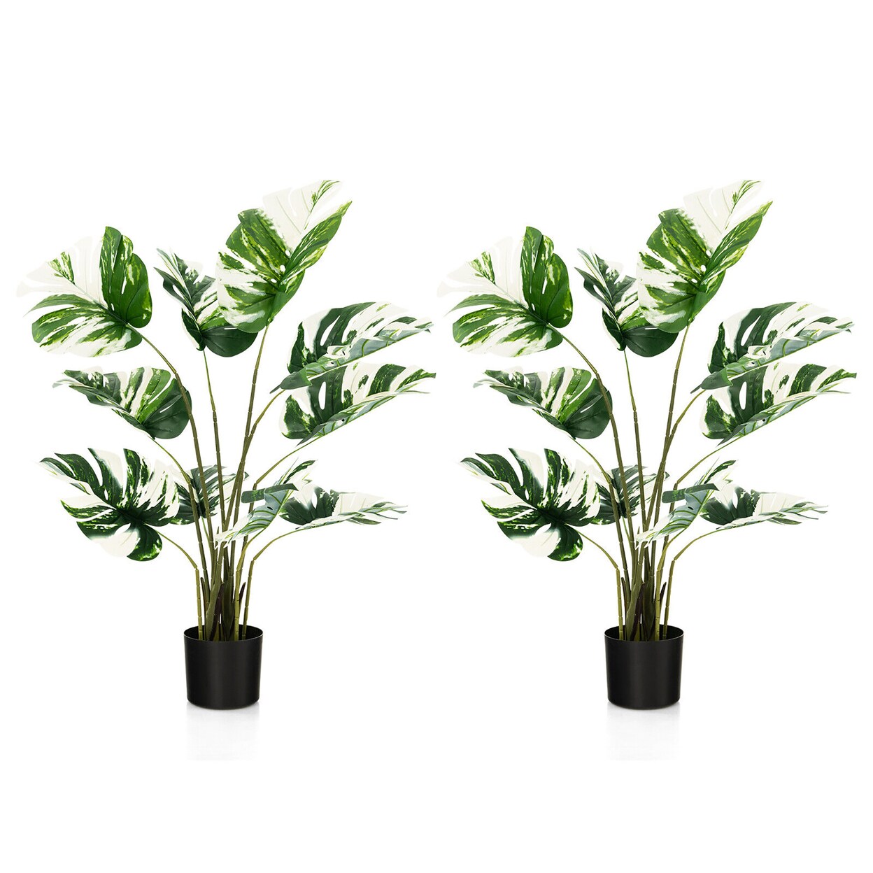 Gymax 4FT Artificial Monstera Deliciosa Tree 2-Pack Fake Plant Faux Tree for Decor