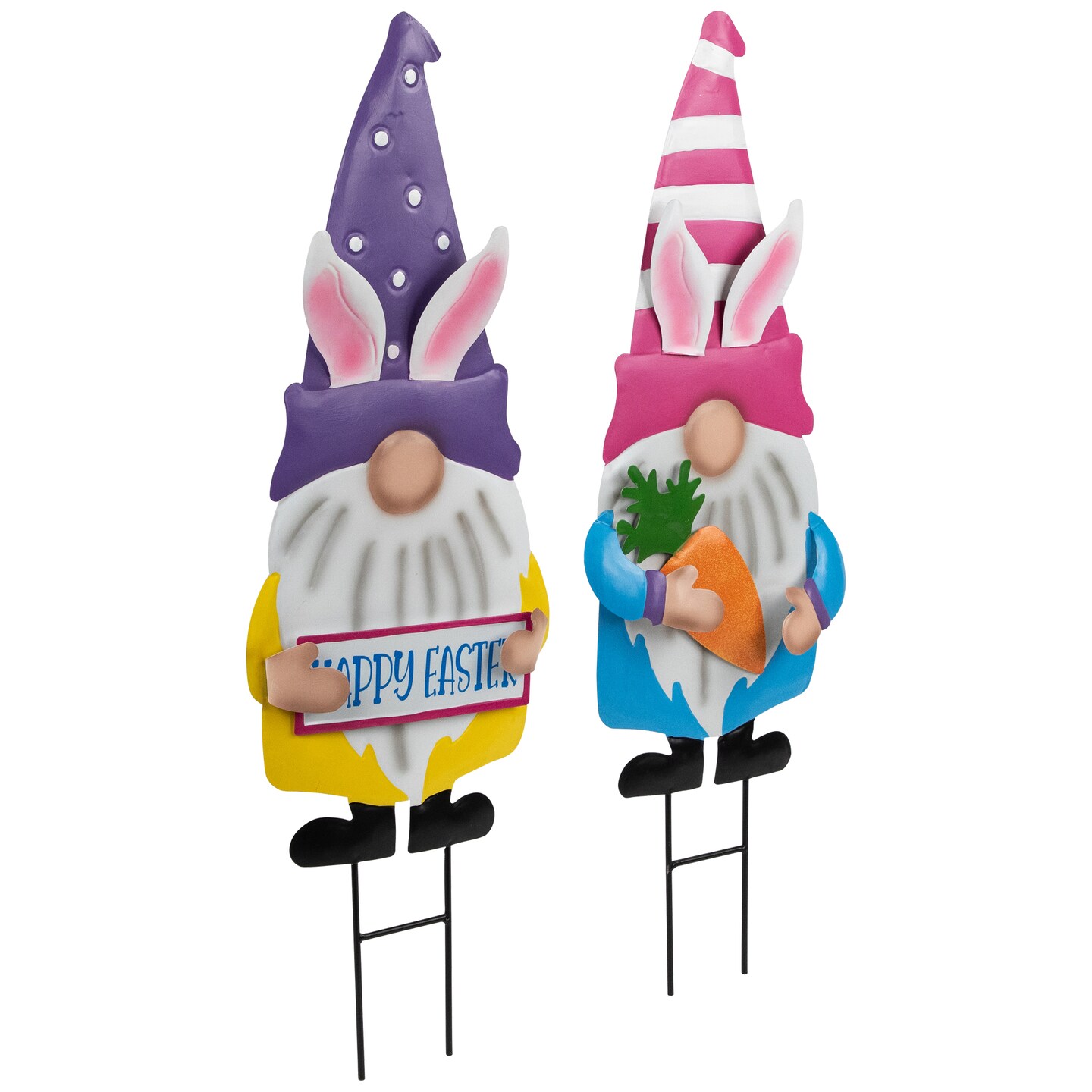 Northlight Gnomes with Bunny Ears Easter Outdoor Garden Stakes - 27&#x22; - Set of 2