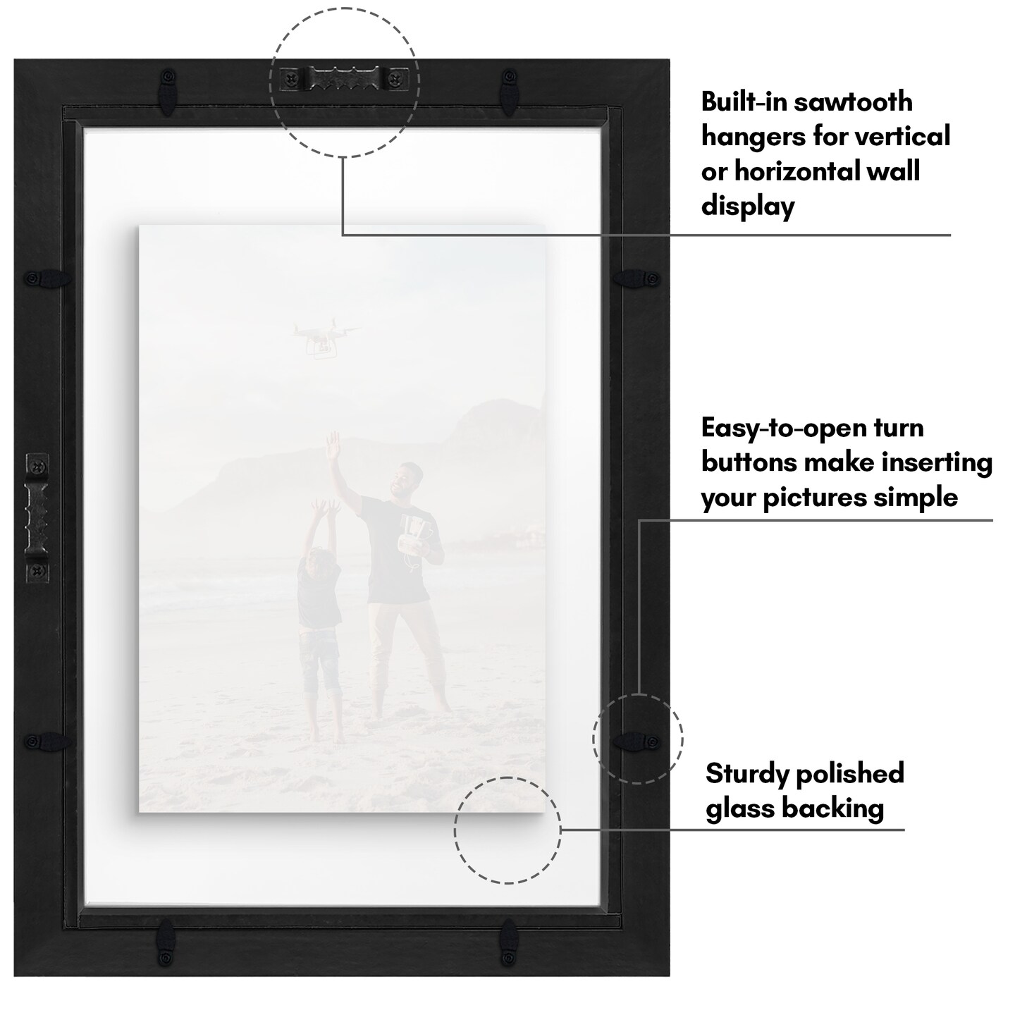 Americanflat Floating Picture Frame for Wall Art - Photo Frame with Floating Effect for Photos, Wall Art, and Pressed Flowers - Polished Glass Cover - Hanging Hardware