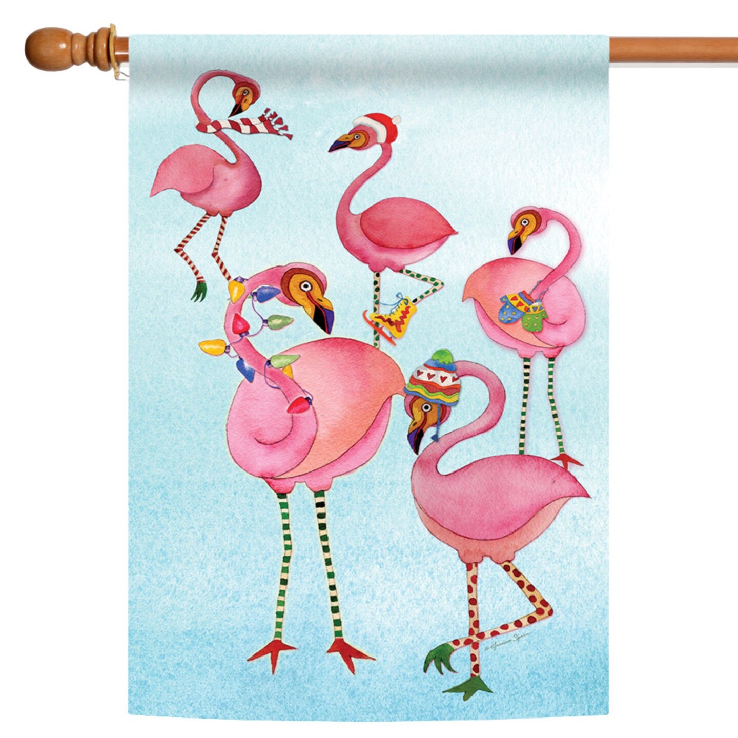 Toland Home Garden Pink and Green Festive Flamingo Christmas Outdoor House Flag 40&#x22; x 28&#x22;