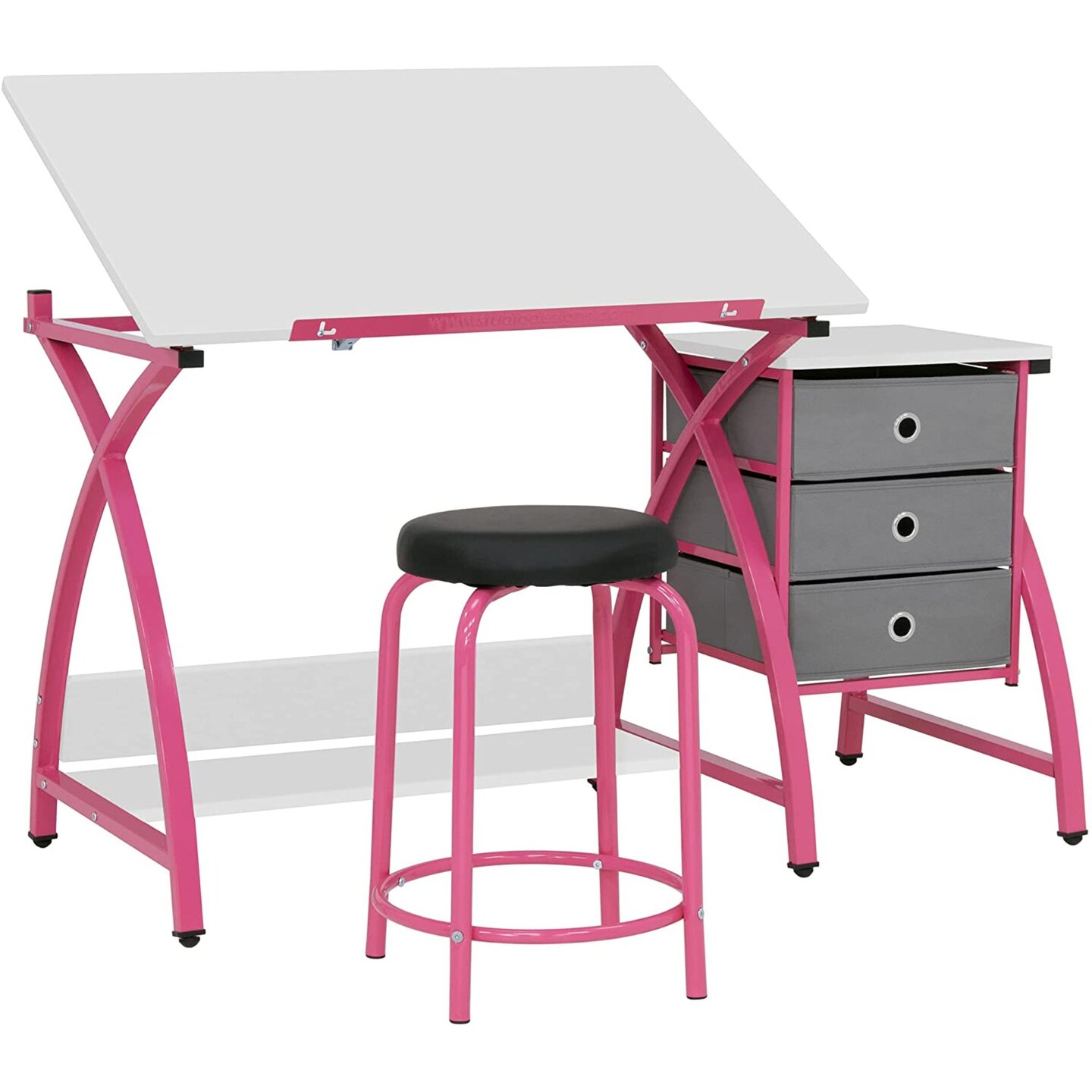 SD STUDIO DESIGNS 2 Piece Venus Craft Table with Angle Adjustable Top and Stool - Pink/White