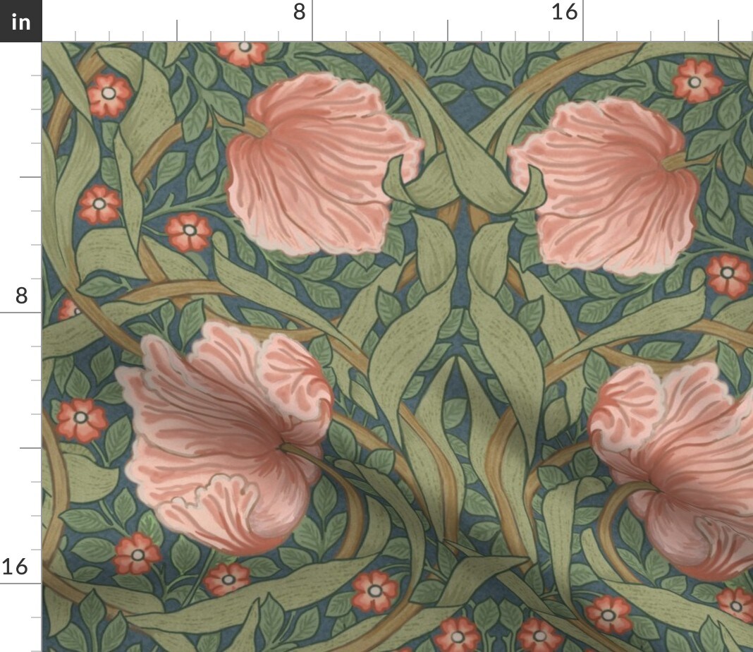 Pink Floral Green Botanical Victorian Garden William Morris Vintage Flower Leaves Art Nouveau Large Scale Custom Printed Fabric by Spoonflower Various Fabrics by the Yard or Fat Quarter