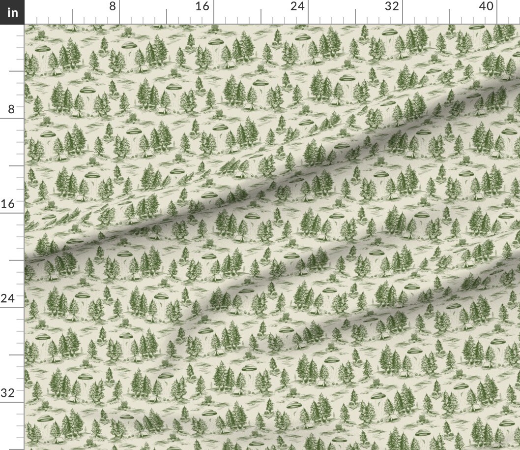 Small Scale Green Toile De Pattern Whimsical Funny Custom Printed Fabric by Spoonflower Various Fabrics by the Yard or Fat Quarter