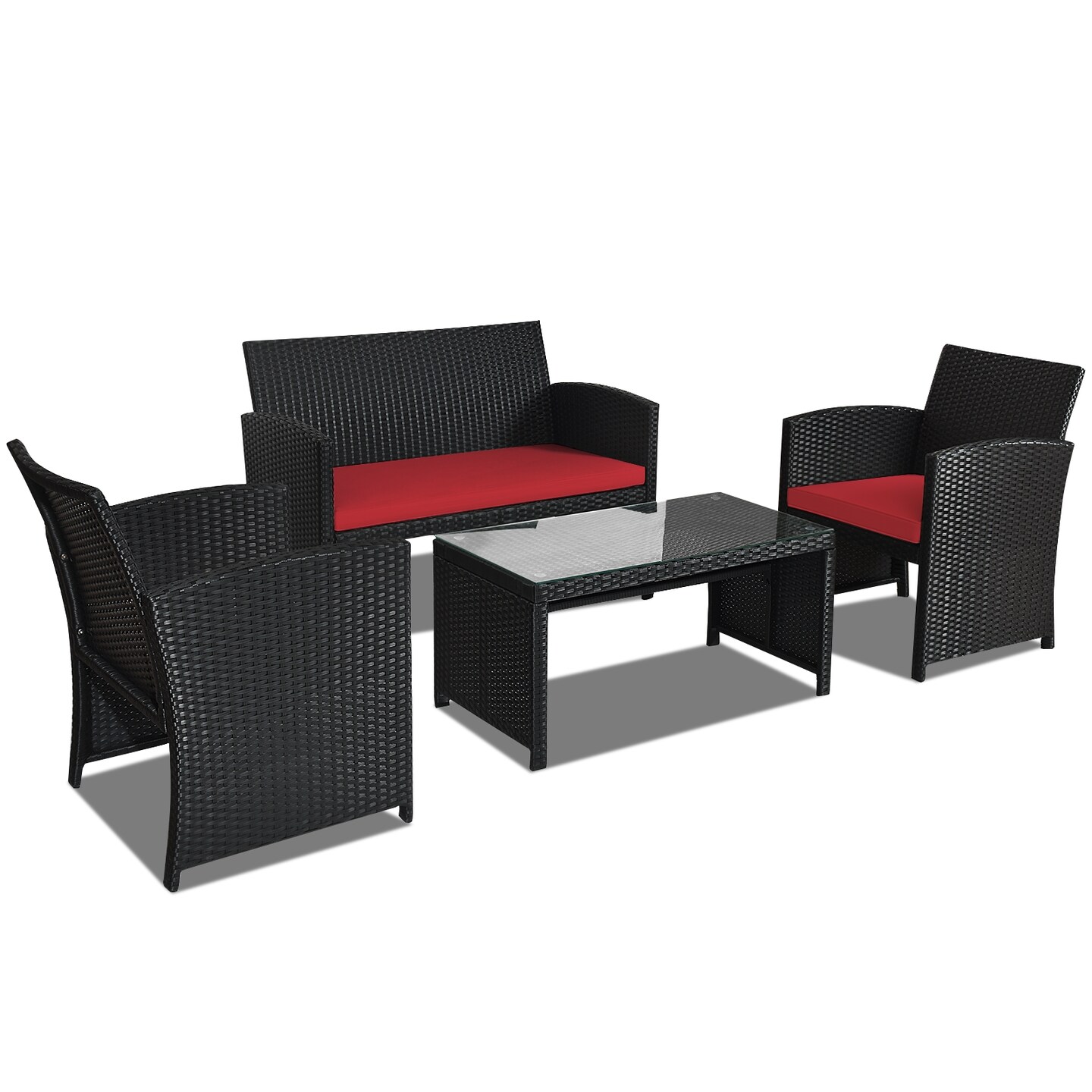 4 Pcs Wicker Conversation Furniture Set Patio Sofa and Table Set
