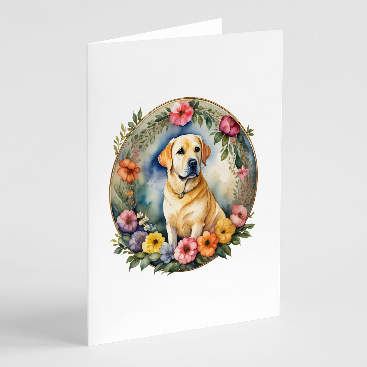 Caroline&#x27;s Treasures Yellow Labrador Retriever and Flowers Greeting Cards and Envelopes Pack of 8