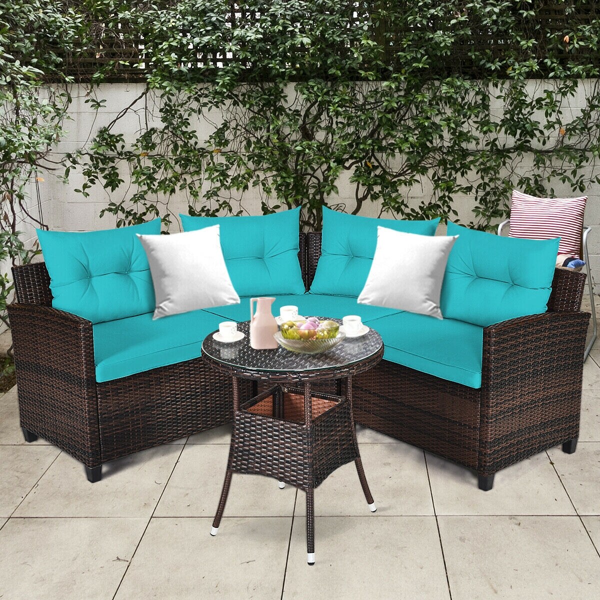 4 Pieces Furniture Patio Set Outdoor Wicker Sofa Set
