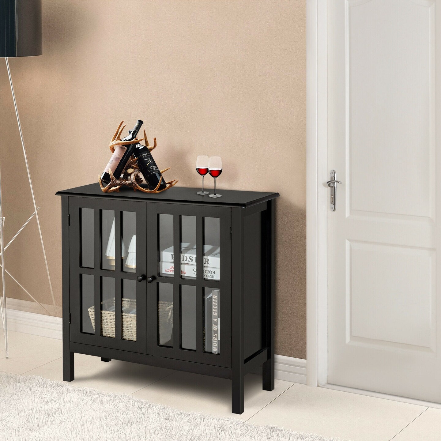 Glass Door Sideboard Console Storage Buffet Cabinet