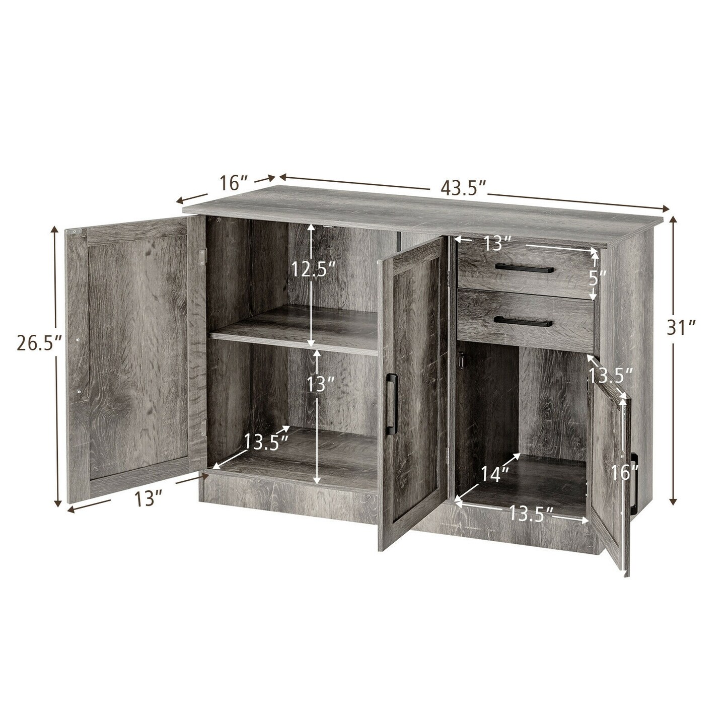 Buffet Storage Cabinet Kitchen Sideboard with 2 Drawers