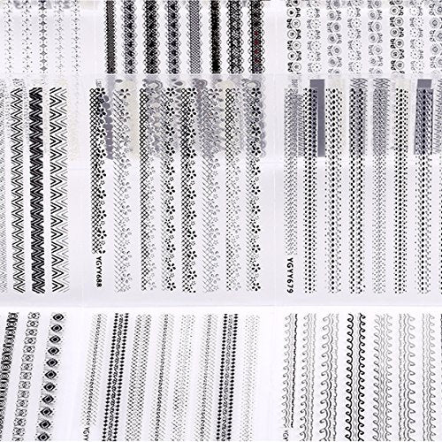 Wrapables 24 Sheets Gold, Silver &#x26; Black Nail Strips Nail Stickers Nail Art Set (Silver &#x26; Black Nail Strips)