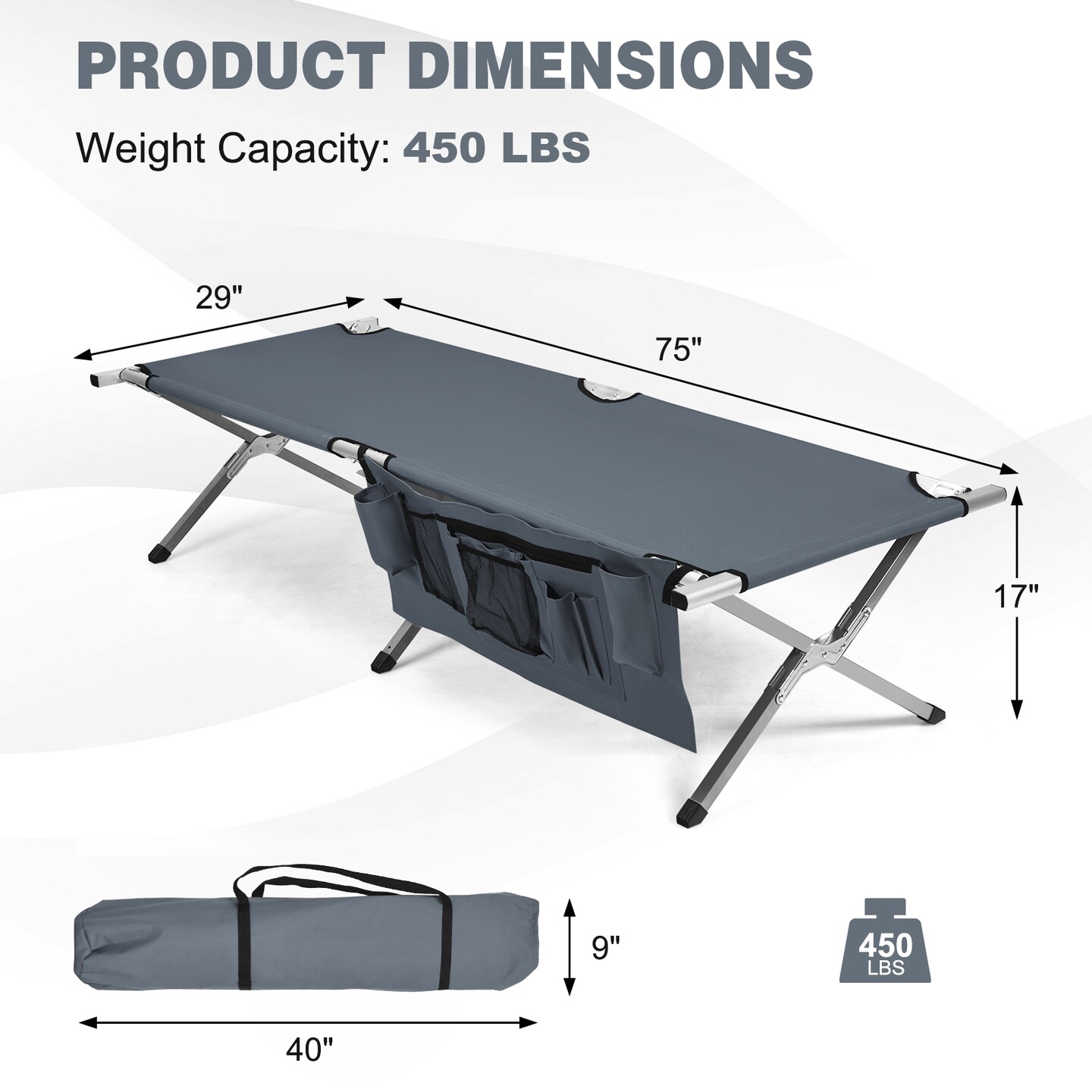 Folding Camping Cot Heavy-duty Camp Bed with Carry Bag