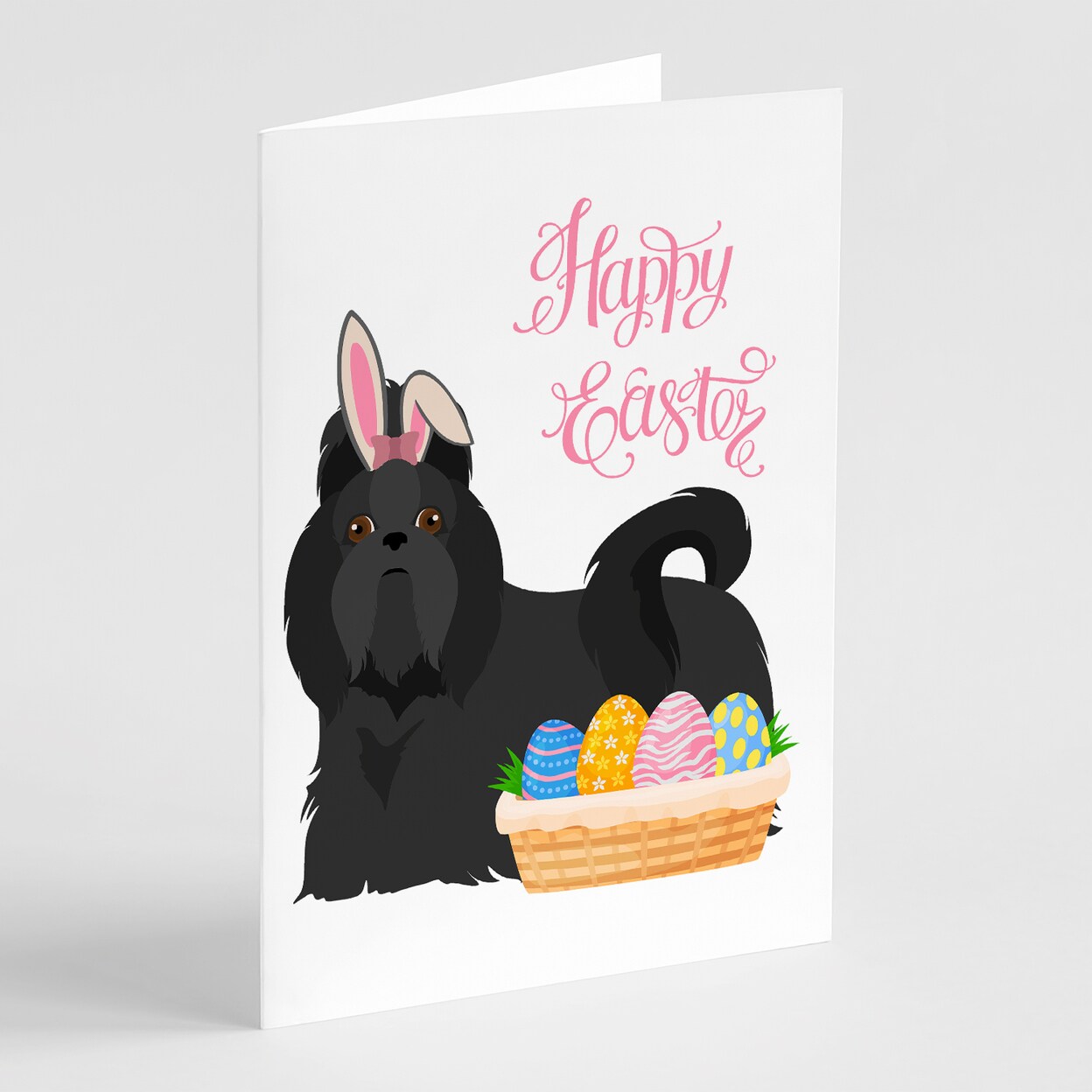 Caroline's Treasures Black Shih Tzu Easter Greeting Cards and Envelopes Pack of 8