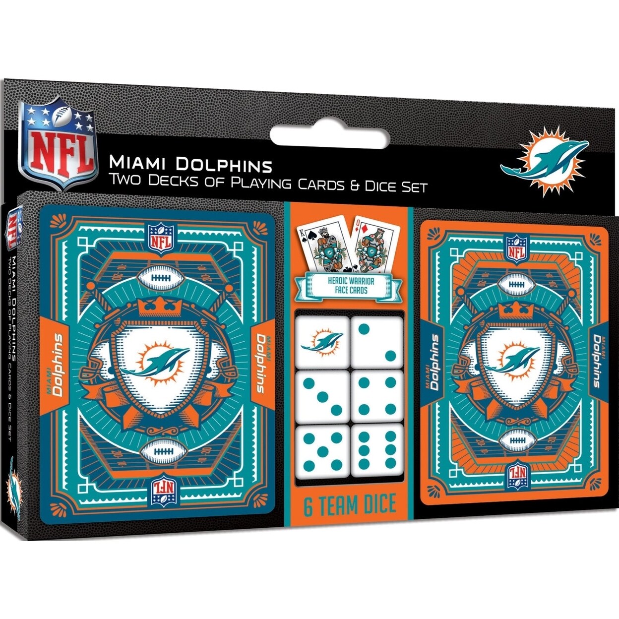 MasterPieces Miami Dolphins - 2-Pack Playing Cards and Dice Set