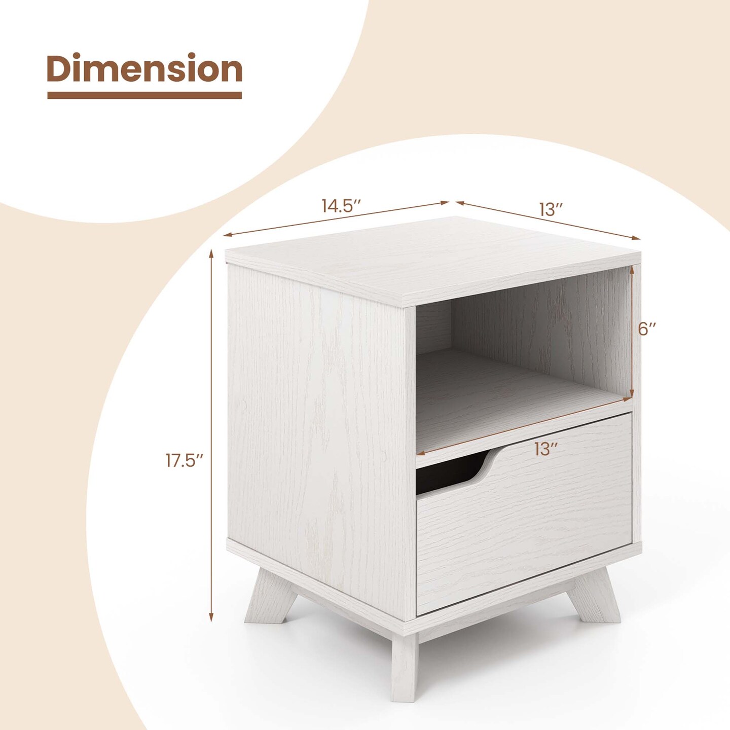 Costway 1/2 PCS Nightstand Sofa Side End Table with Storage Shelf &#x26; Drawer Space-Saving White